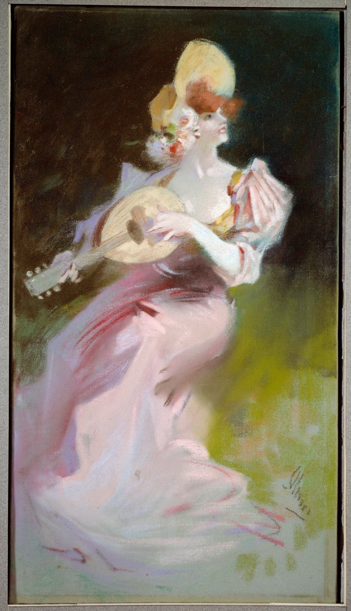 A nő mandolinnal Jules Cheret festménye (1836-1932) 20. századi Chalons sur Marne, Szépművészeti Múzeum. alkotó: Jules Cheret