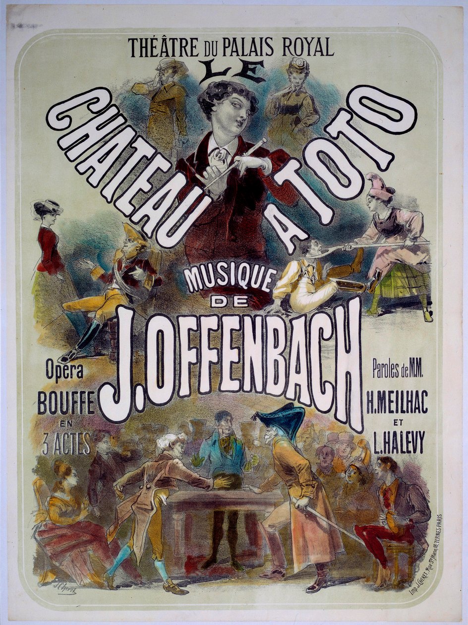 A „Le chateau a Toto” posztere Jacques Offenbach (1819-1880) zenéjével a Theatre du Palais Royalban, illusztrációja Jules Cheret (1836-1932) 1868. alkotó: Jules Cheret