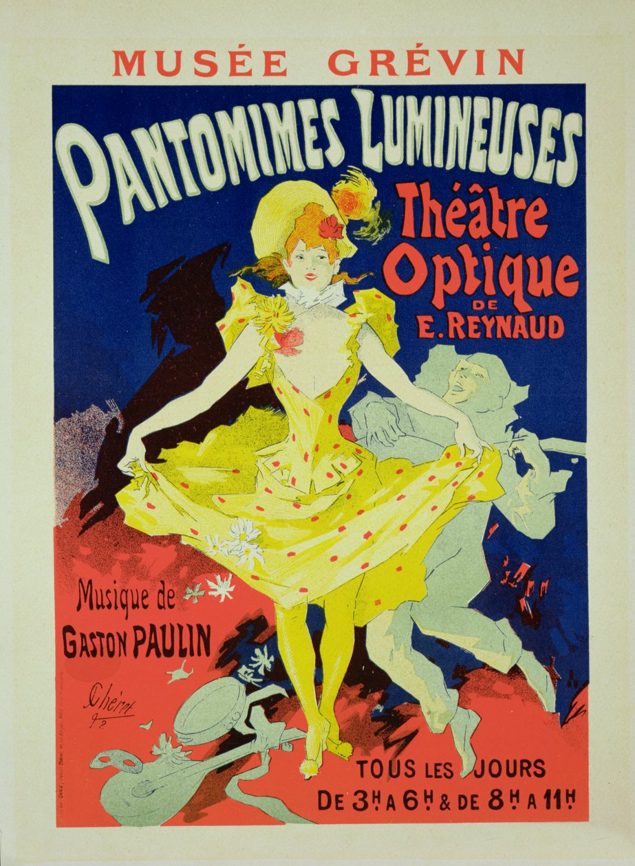 A „Pantomimes Lumineuses” plakát reprodukciója a Musee Grevinben, 1892 alkotó: Jules Cheret