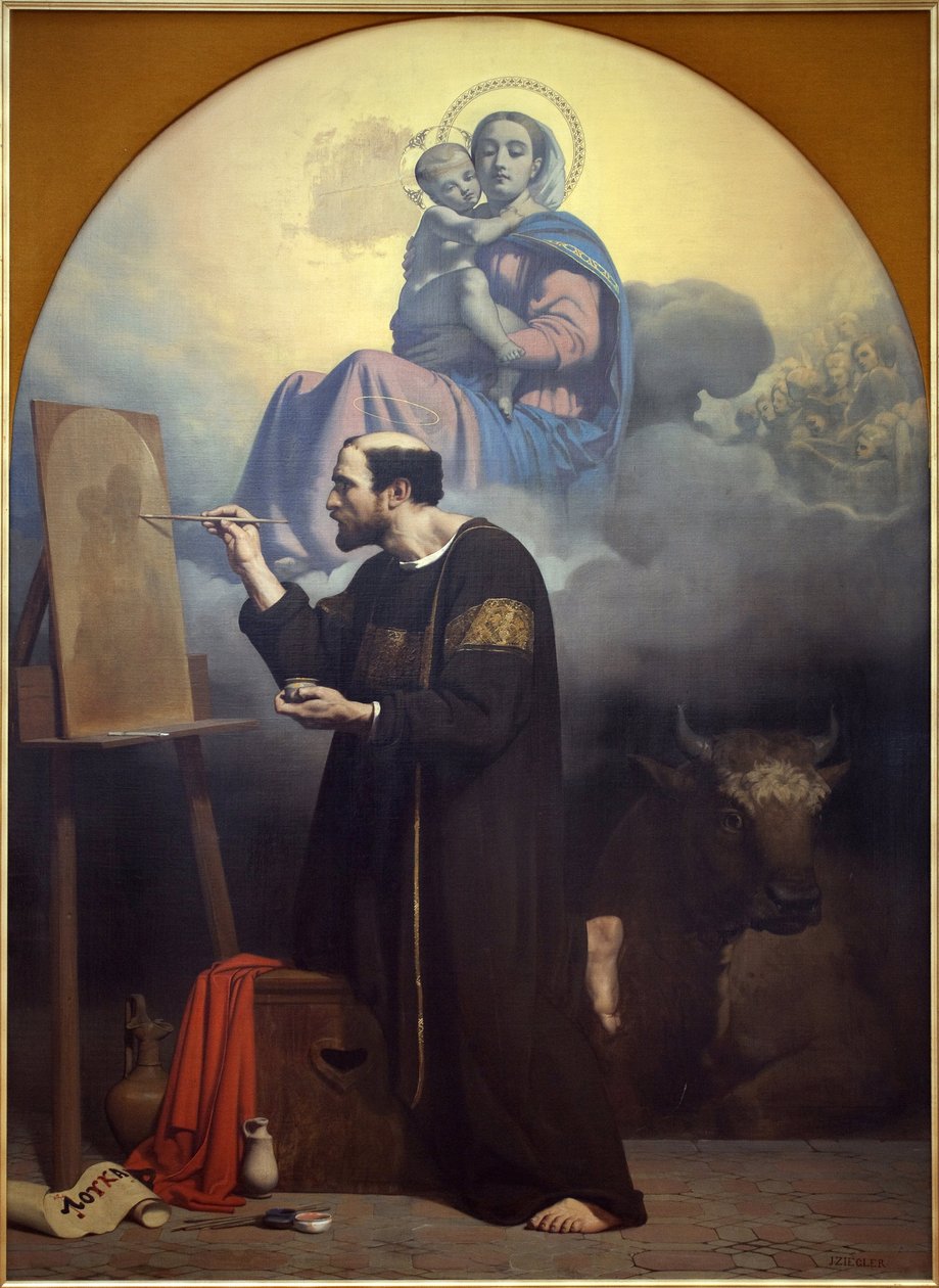 Szent Lukács a Szűzanyát festve. Szent Lukács látomása. Jules Claude Ziegler (1804-1856) festménye, olaj, vászon alkotó: Jules Claude Ziegler