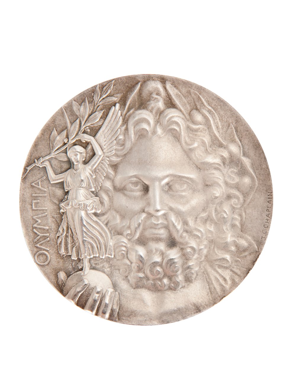 Első helyezett olimpiai érem, Athén 1896 (ezüst) (lásd még: 2628776) alkotó: Jules Clement Chaplain