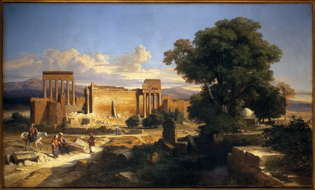 Balbeck (vagy Baalbek, Baalbec, ókori Héliopolisz, mai Libanon) romjai. Jules Coignet (1798-1860) festménye, Olaj, vászon alkotó: Jules Coignet