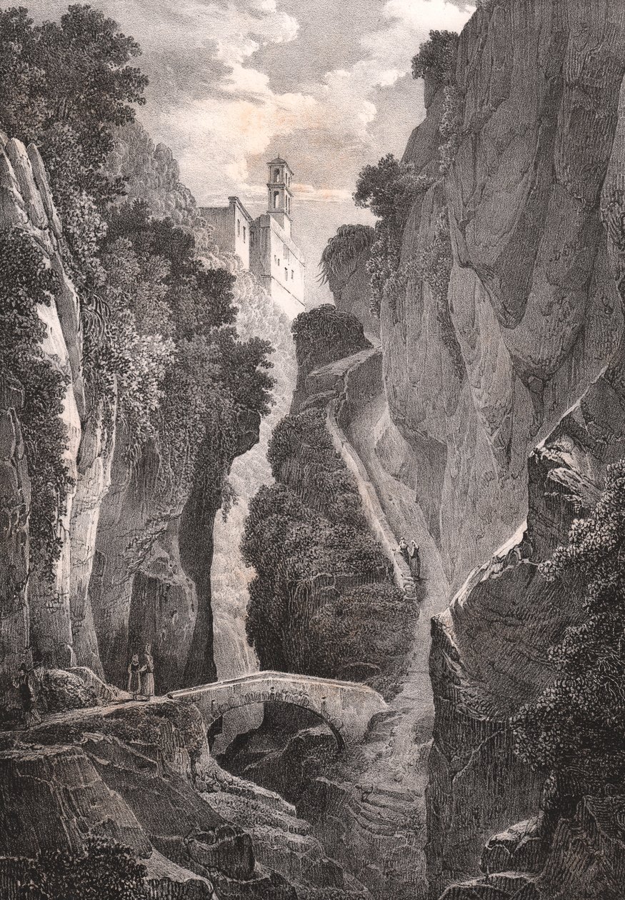 Malmok völgye, Sorrento, Campania, Olaszország, Villeneuve litográfiája Jules Coignet (1798-1860) rajza alapján, 21,5x34,5 cm alkotó: Jules Coignet