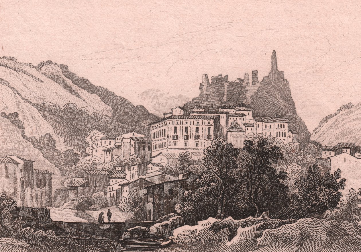 Nicastro, Calabria, Olaszország, Dunaime acélmetszet Jules Coignet (1798-1860) rajza alapján, kb 13x10 cm alkotó: Jules Coignet