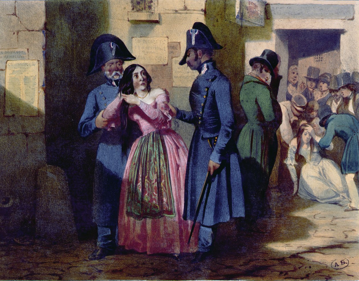 Egy prostituált letartóztatása a rendőrség által, 1835 körül alkotó: Jules David
