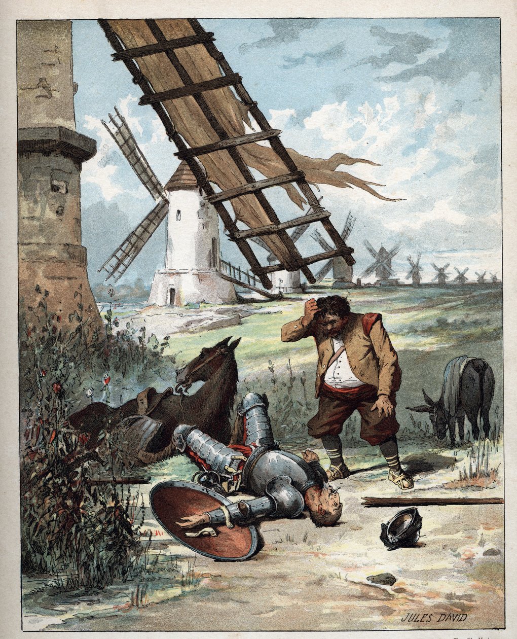 Don Quijote és a szélmalmok - Jules David (1808-1892) illusztrációja a Don Quijote történetéből (Don Quijote) - 1887 - Miguel de Cervantes Saavedra (1547-1616) - alkotó: Jules David