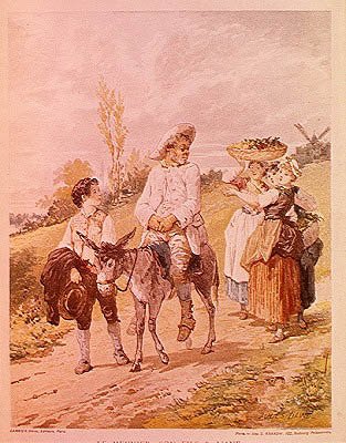 A molnár, fia és a szamár (litográfia, XX. század) alkotó: Jules David