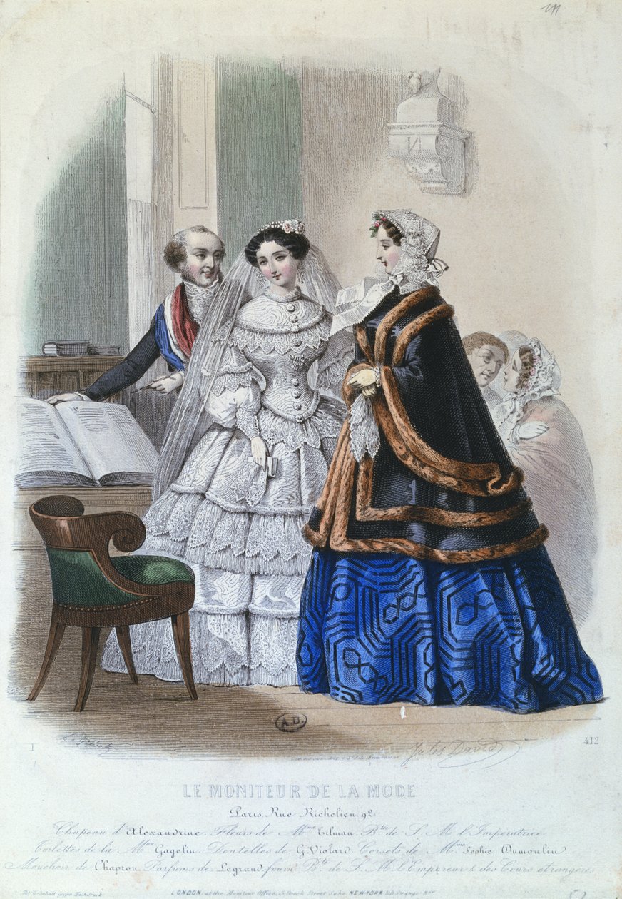 Esküvői ruha, divattányér a Le Moniteur de la Mode-tól, 1854 alkotó: Jules David