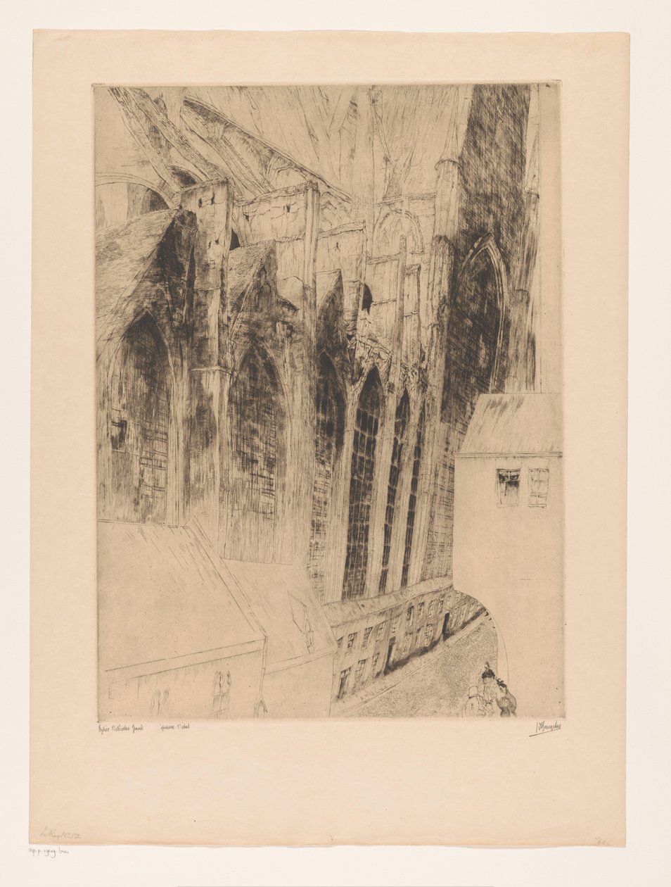 Kilátás a genti Sint-Niklaaskerk oldalhomlokzatára Eglise St Nicolas Gand (cím a tárgyon) Rue du Chapeau Rouge a Gand alkotó: Jules De Bruycker (signed by artist)