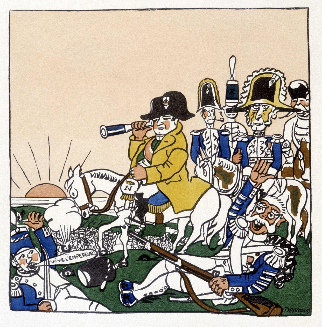 Napóleon az austerlitzi csatában (1805) - Jules Depaquit „Histoire de France”-jában, ill. egyedül, szerk. jonquières, Párizs alkotó: Jules Depaquit