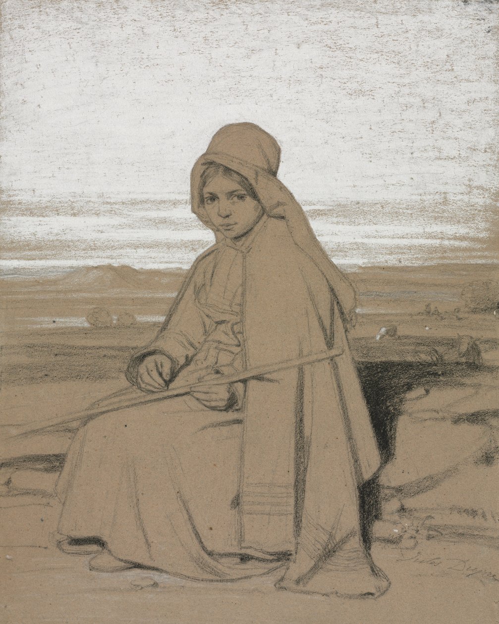 Ülő pásztorlány, 1800-as évek. alkotó: Jules Dupré