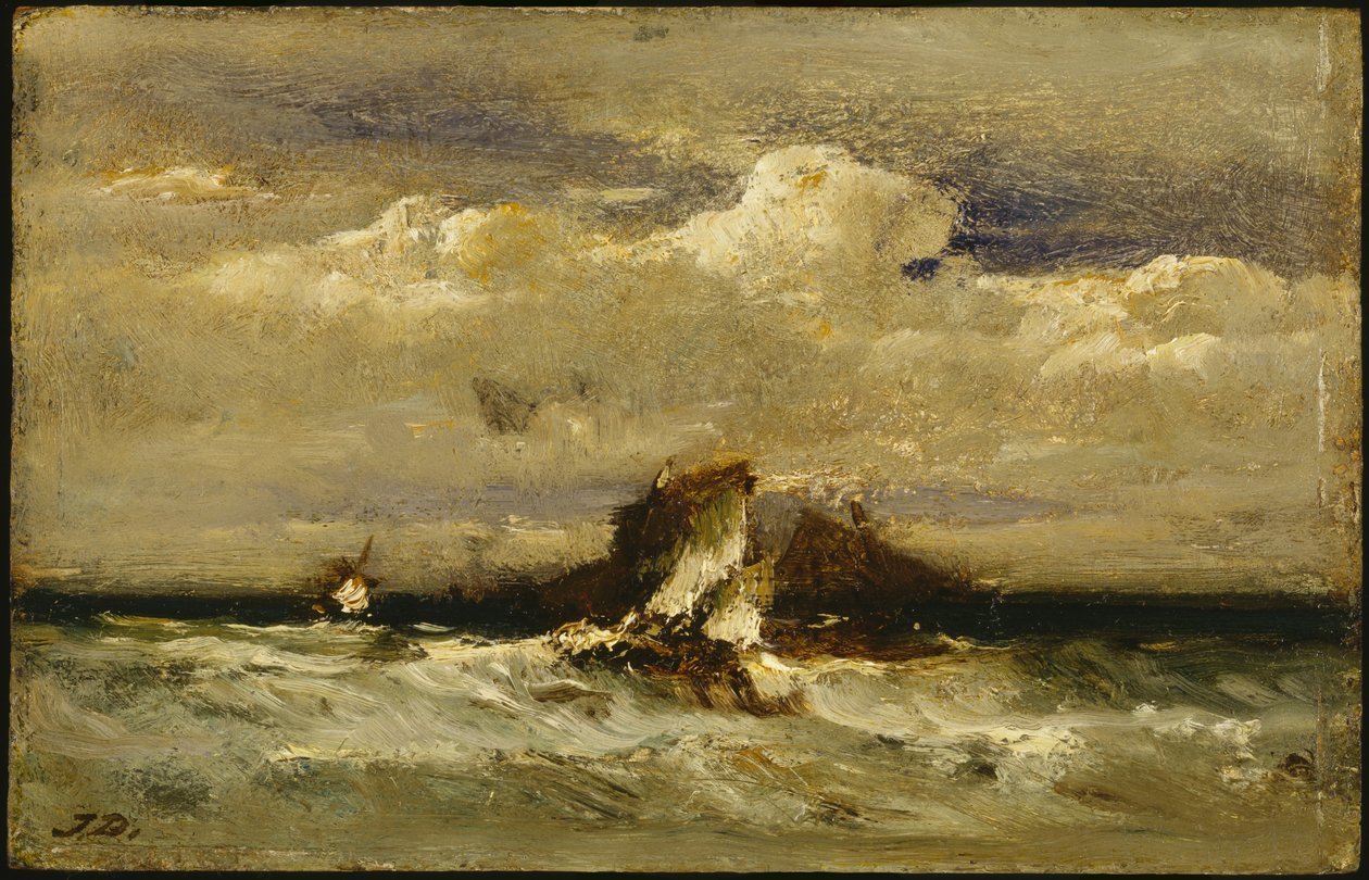 Tengeri tájkép, 1868-81 körül (olaj a kereskedelmi forgalomban beépített panelen) alkotó: Jules Dupré