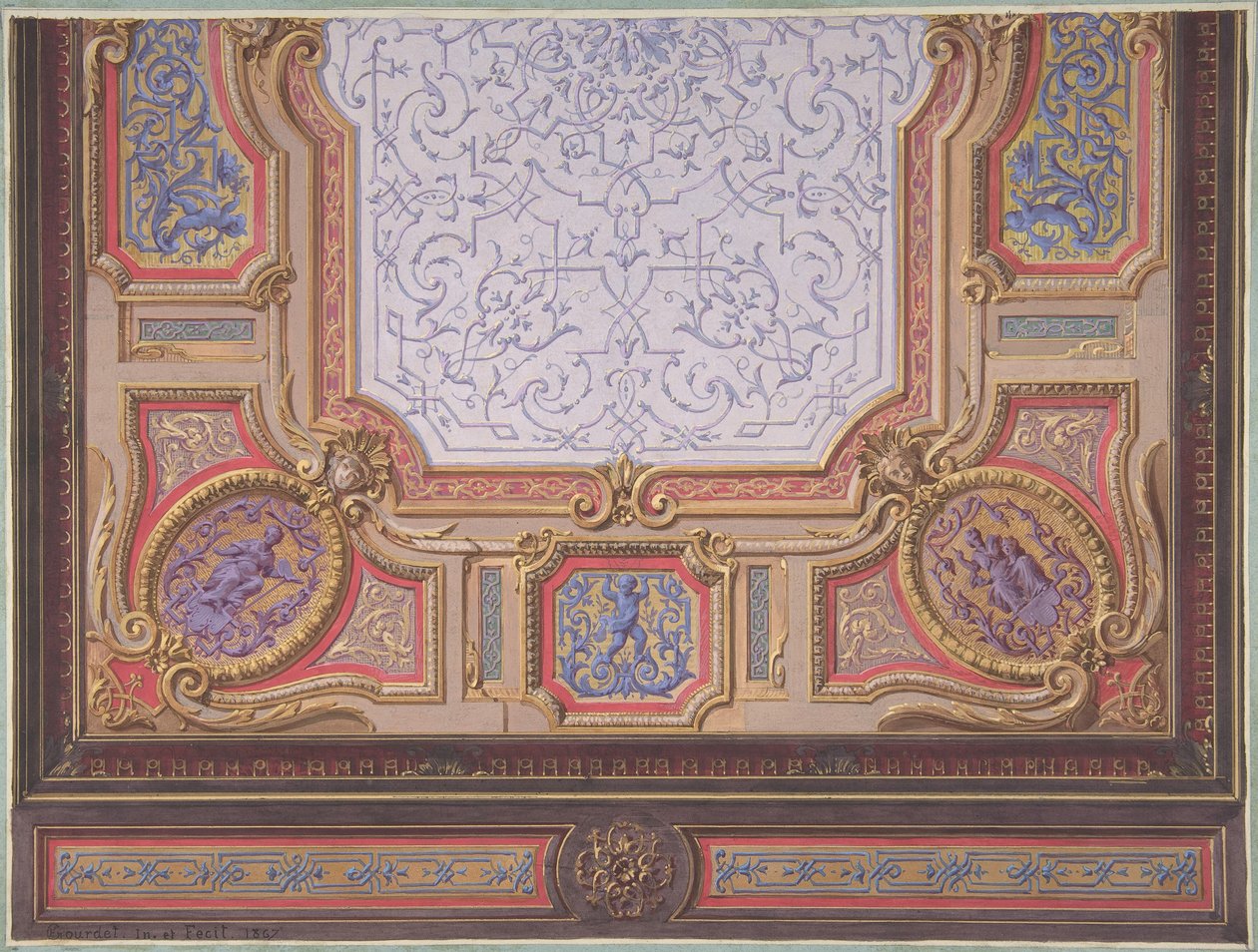 Design for Ceiling of Grand Salon, Hôtel Hope, 1867. Alkotók: Jules-Edmond-Charles Lachaise, Eugène-Pierre Gourdet. alkotó: Jules Edmond Charles Lachaise and Eugène Pierre Gourdet