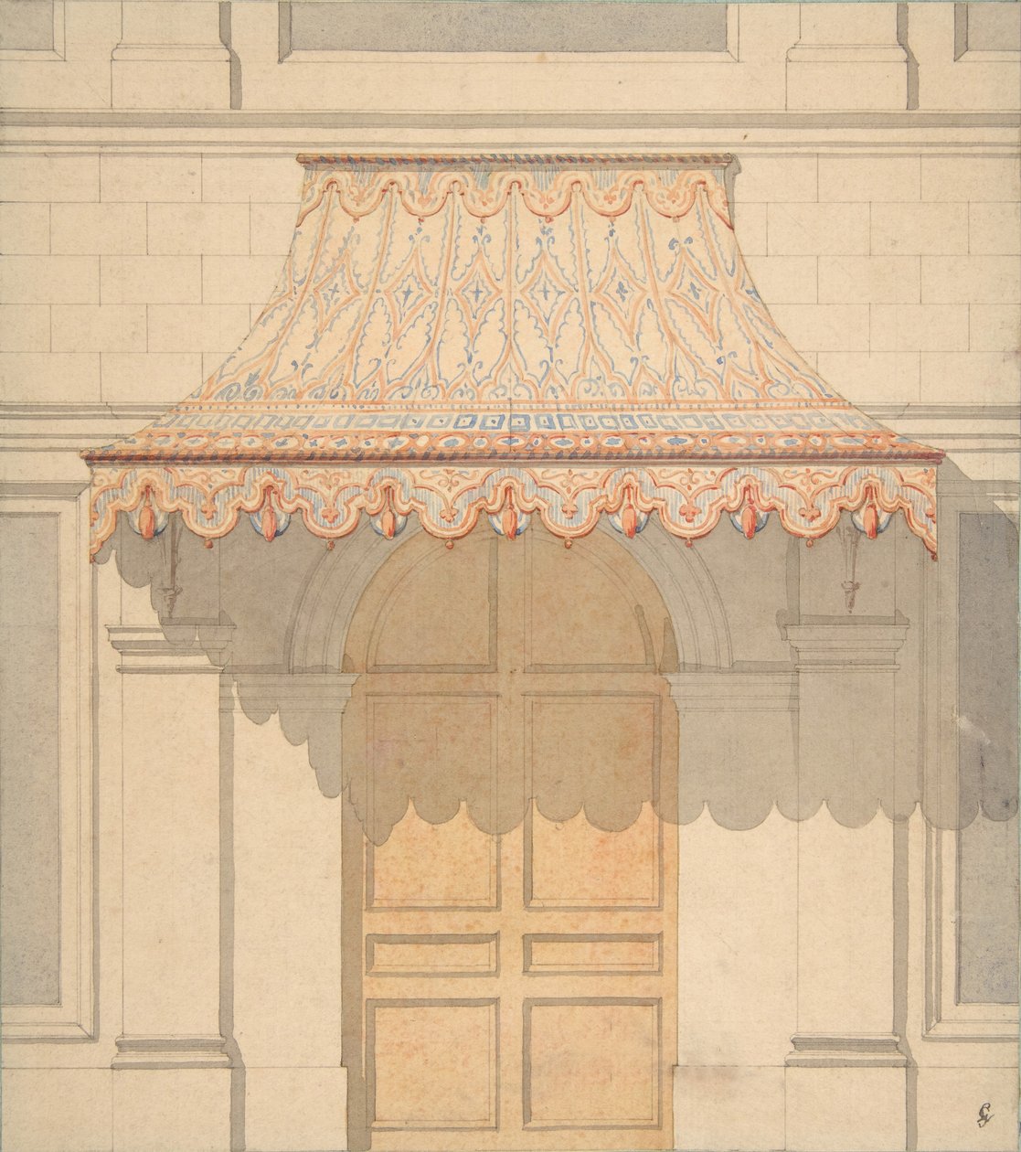 Ajtó feletti napellenző kialakítása, mór stílusban, 1830-97. Alkotók: Jules-Edmond-Charles Lachaise, Eugène-Pierre Gourdet. alkotó: Jules Edmond Charles Lachaise and Eugène Pierre Gourdet