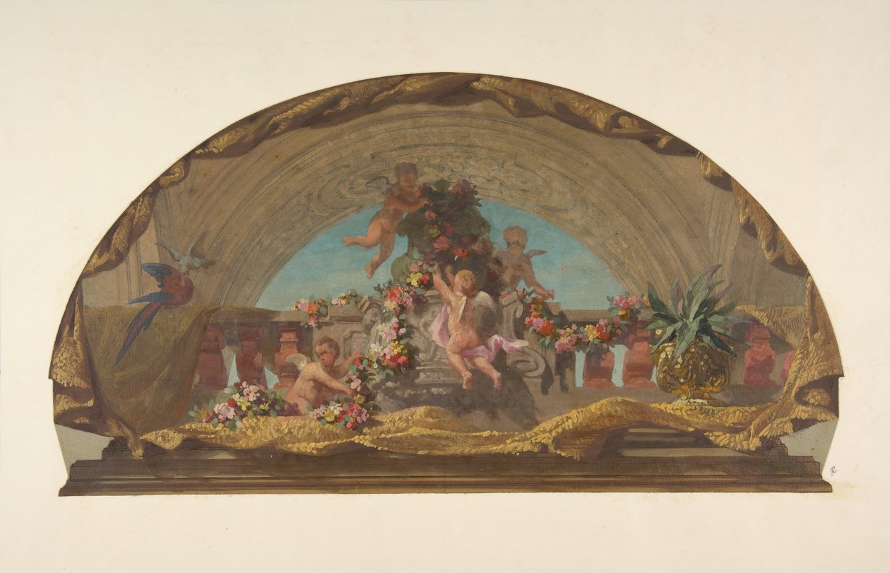 Tervezés egy Lunette dekorációjához a lépcsőn, Hôtel de Pless, Berlin, 19. sz. második fele Alkotók: Jules-Edmond-Charles Lachaise, Eugène-Pierre Gourdet. alkotó: Jules Edmond Charles Lachaise and Eugène Pierre Gourdet