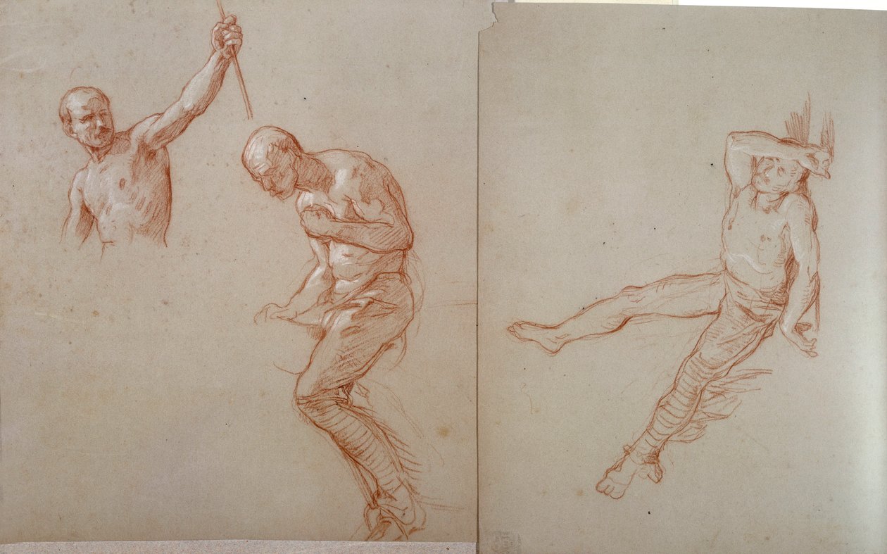 Amerika indiánja: "" Etude de horalier indien"" A la sanguine rajza: Jules Emile (Jules-Emile) Saintin (1829-1894) 19. századi Blerancourt, francia-amerikai múzeum alkotó: Jules Emile Saintin