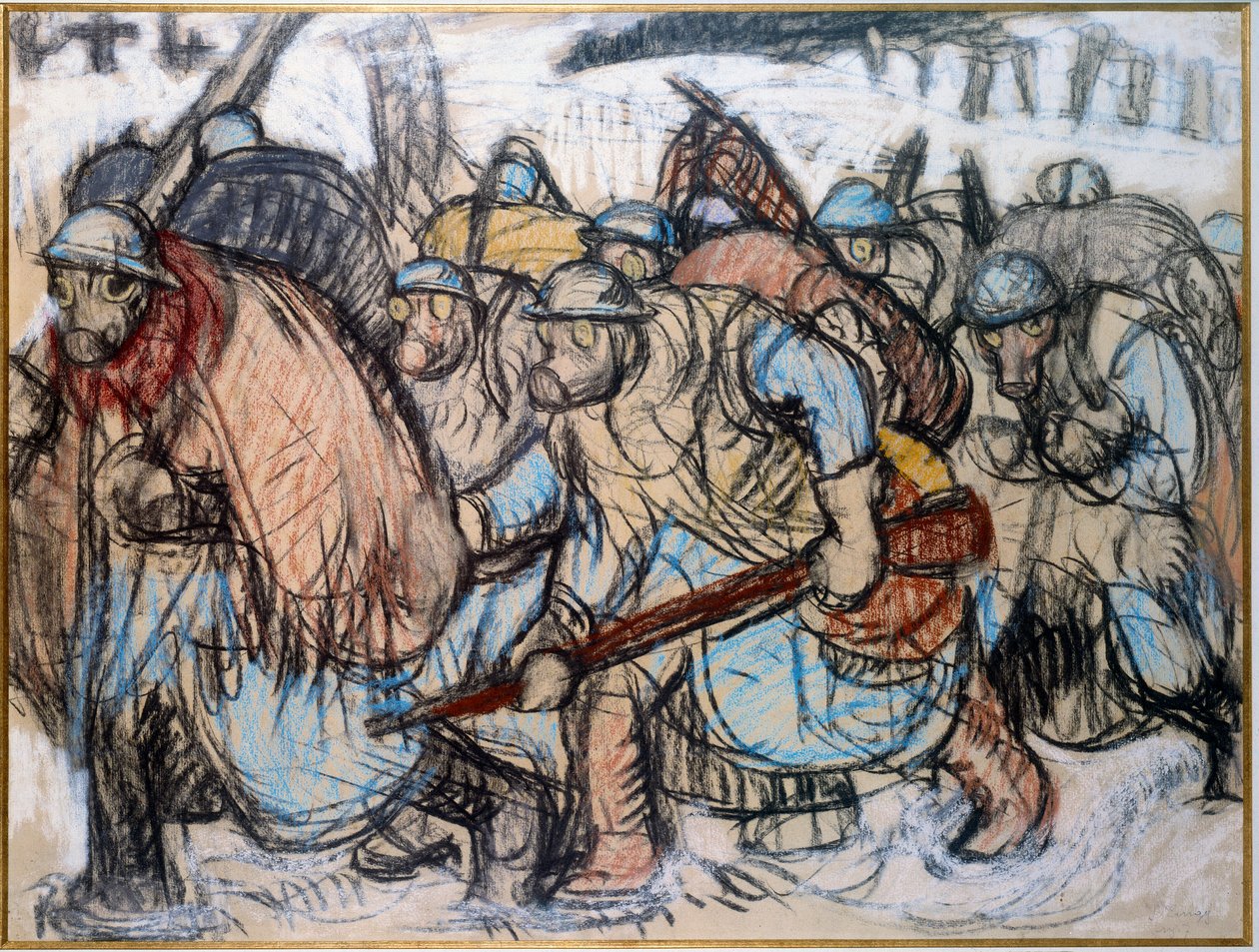 Első világháború: „Gázálarcot viselő katonák”. Zingg, Jules Emile (1882-1942) alkotó: Jules Emile Zingg