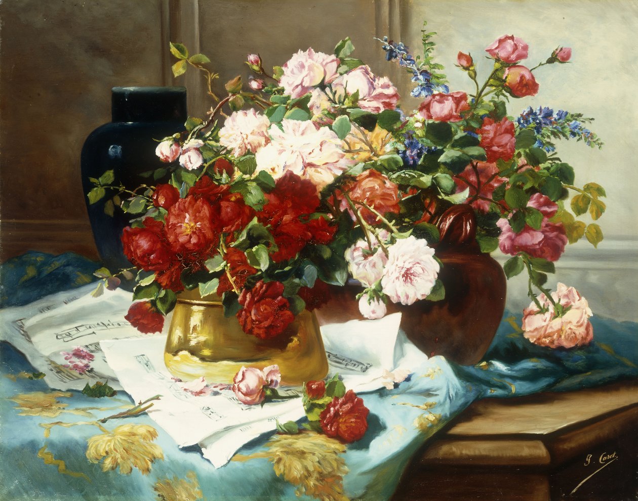 Csendélet virágokkal és kottákkal, 1877 körül alkotó: Jules Etienne Carot