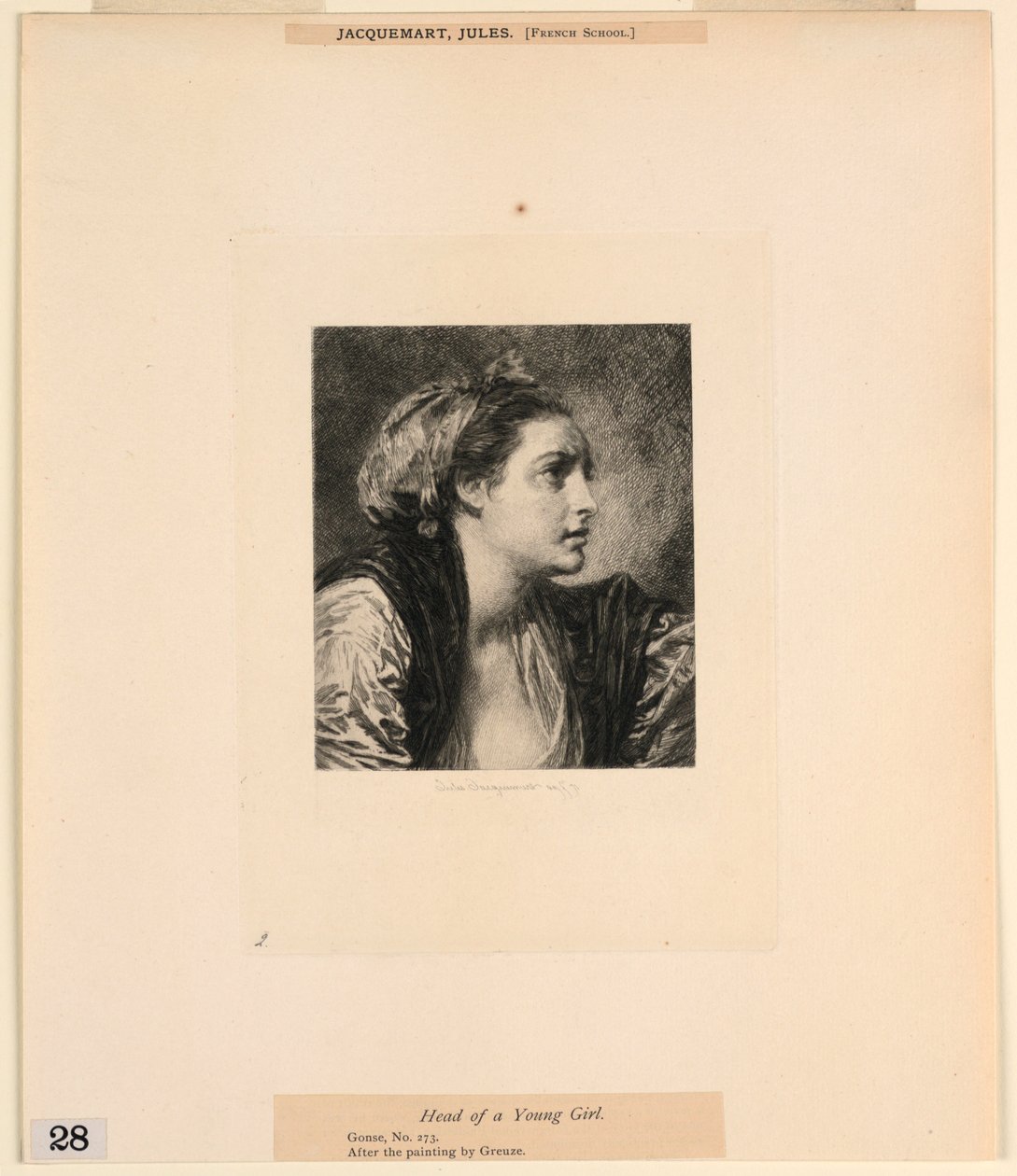Egy fiatal lány feje, az "Etchings of Pictures in the Metropolitan Museum, New York" című filmből alkotó: Jules Ferdinand Jacquemart