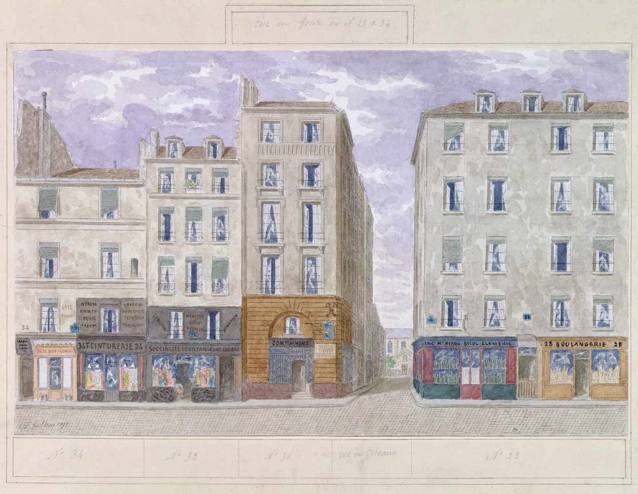 No.28-No.34 Rue du Four, Párizs, Franciaország, 1893 (wc papíron) alkotó: Jules Gaildrau