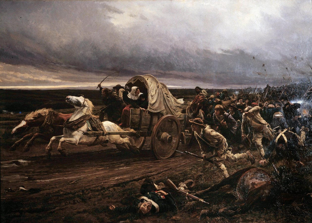 Az 1793 márciusában Vendee-ben felfegyverzett Cholet Insurrection deroute, akit októberben a Konvent és a republikánus hadsereg megrovott, a „fehérek” visszavonultak a Loire felé. Jules Girardet festménye (1856-1938) alkotó: Jules Girardet