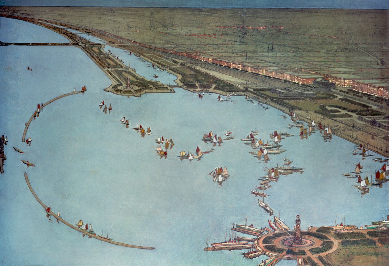 Madártávlat éjjel a Grant Parkban, Chicagóban alkotó: Jules Guerin