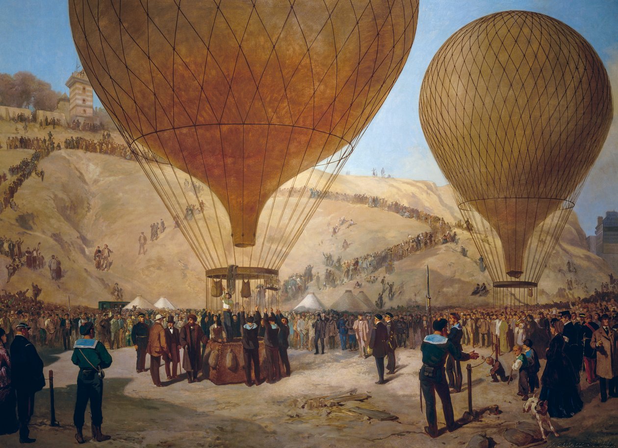 Leon Gambetta távozik Armand-Barbes hőlégballonján Párizs ostroma alatt, a Place Saint-Pierre-ről a Montmartre-ra október 7-én. alkotó: Jules and Guiaud Jacques Didier