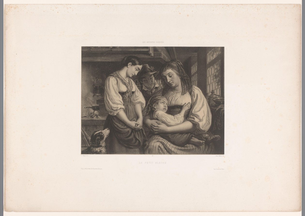Anya sérült gyermek ölében Le petit blessé (cím a tárgyon) Svájci művészek (sorozat címe) Les artistes Suisses (sorozat címe a tárgyon) alkotó: Jules Hébert