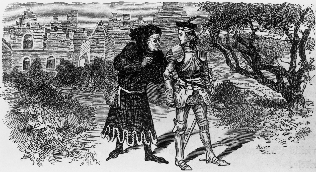 Illusztráció: Quentin Durward, Walter Scott (1771-1832) történelmi regénye, Jules Huyot (1841-1921) metszet alkotó: Jules Huyot