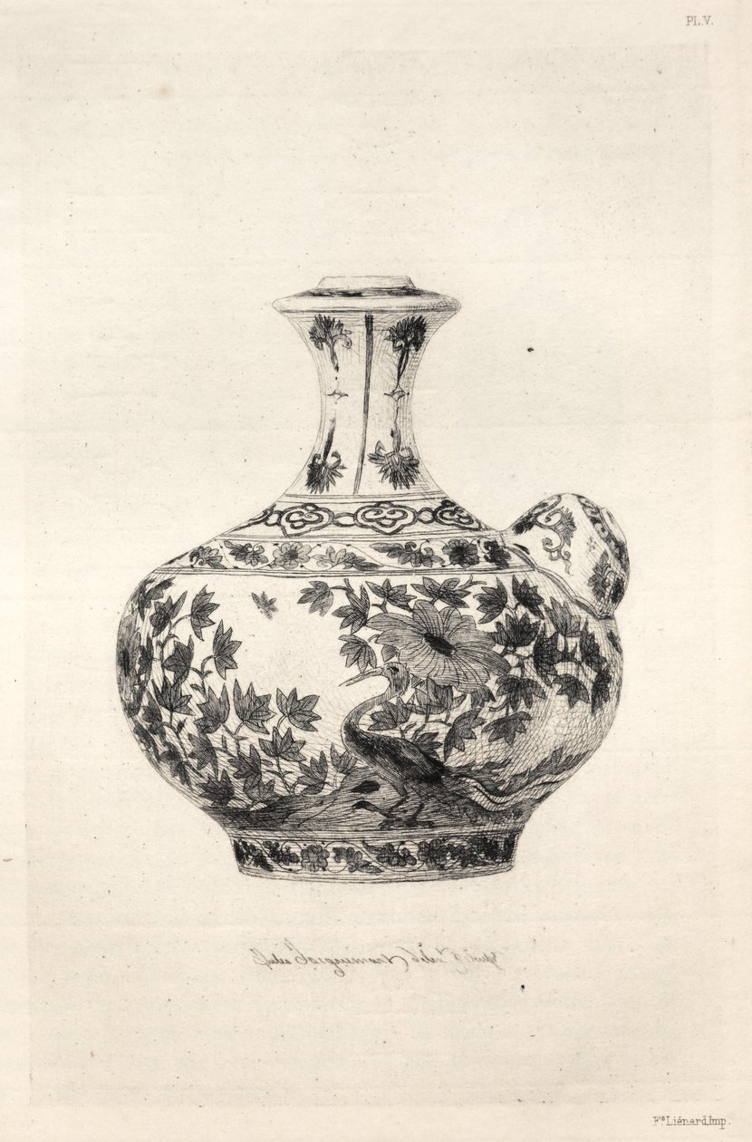 A kerámiaművészet története: Minden kor és minden nemzet kerámiájának leíró és filozófiai tanulmánya: Perzsia: Puha porcelán - Gargoulette, a Simorggal díszítve (VI. lemez) alkotó: Jules Jacquemart