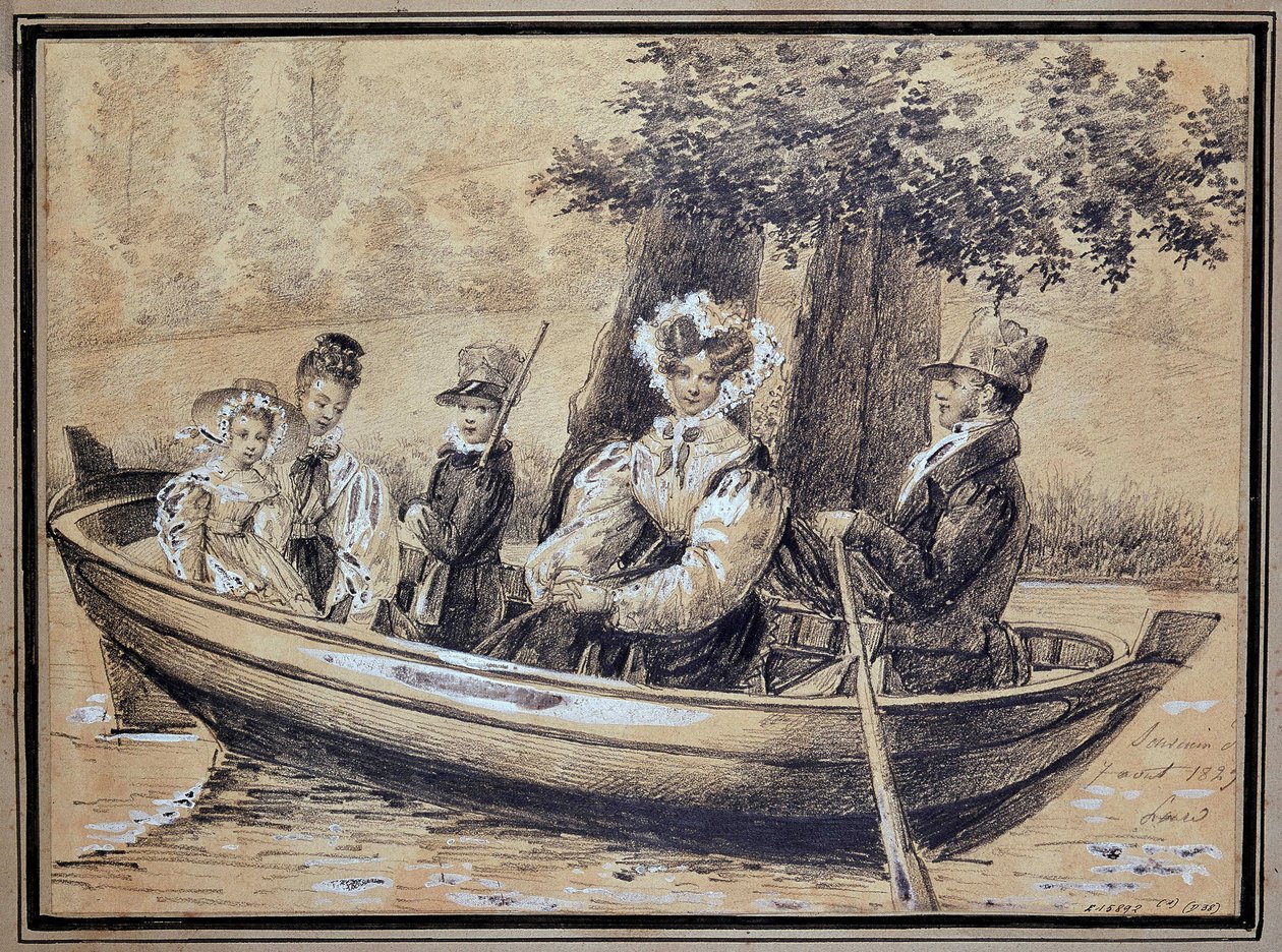 Ségur család (a gróf, a grófnő és gyermekeik) hajóval - J.H. Laure, 1829. augusztus alkotó: Jules Laure