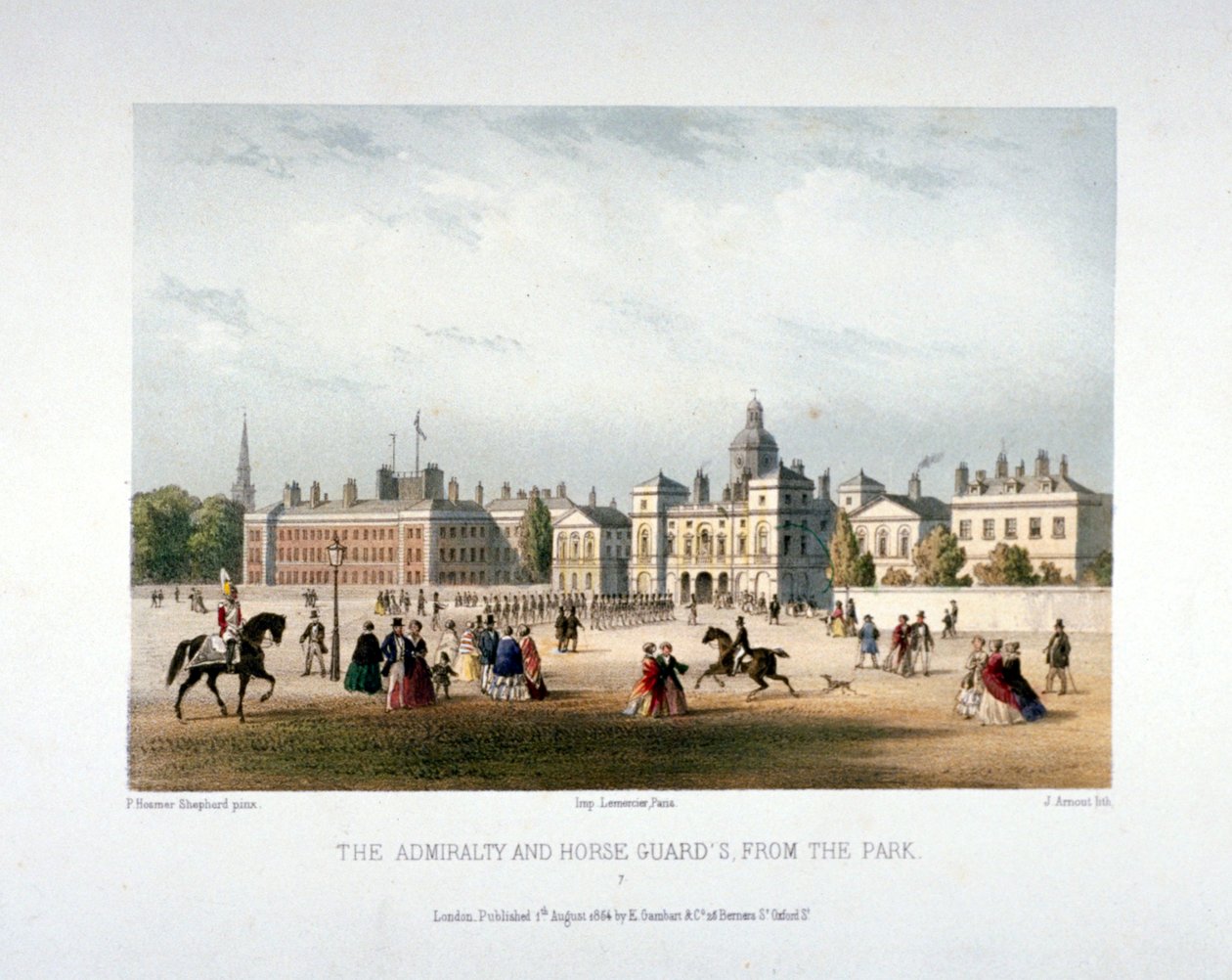 Admiralitás és Lóőrök, Whitehall, Westminster, London, 1854 alkotó: Jules Louis Arnout
