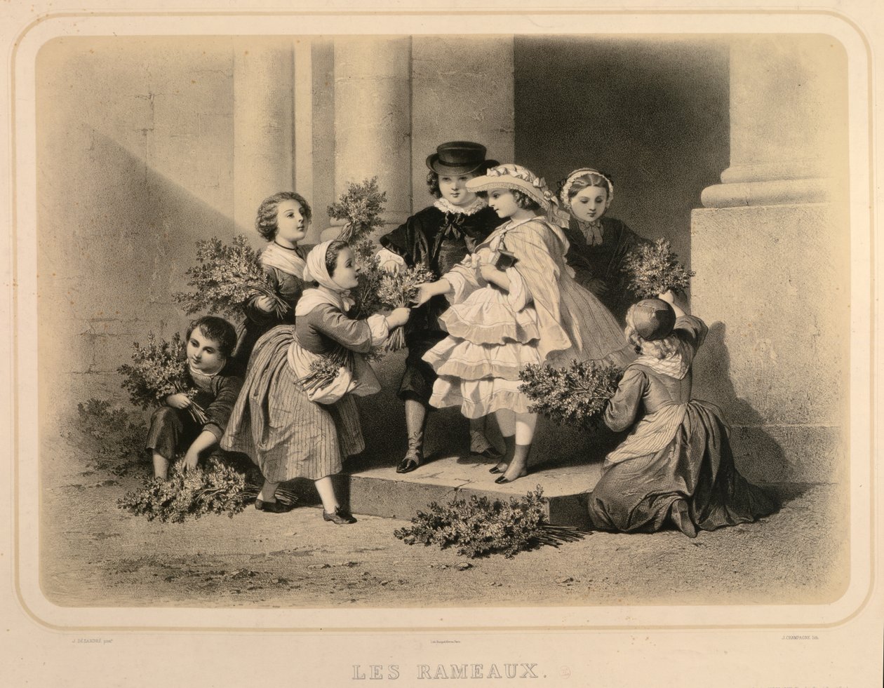 Virágvasárnap, J. Champagne metszete alkotó: Jules Marie Desandre