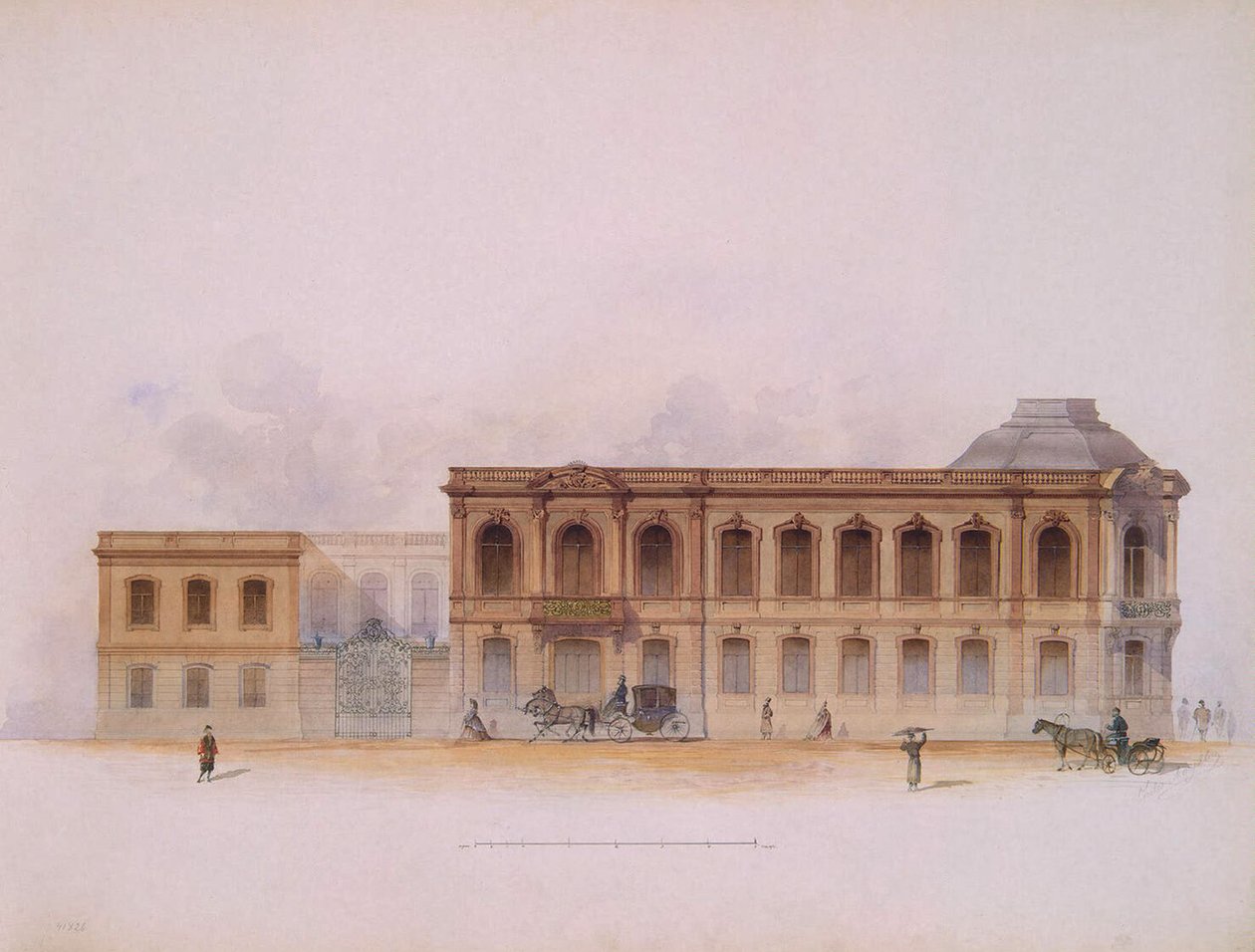 A Sztroganov-palota Szentpéterváron. Homlokzat, 1863 alkotó: Jules Mayblum