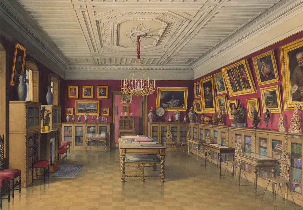A Sztroganov-palota Szentpéterváron. Könyvtár, 1865 alkotó: Jules Mayblum