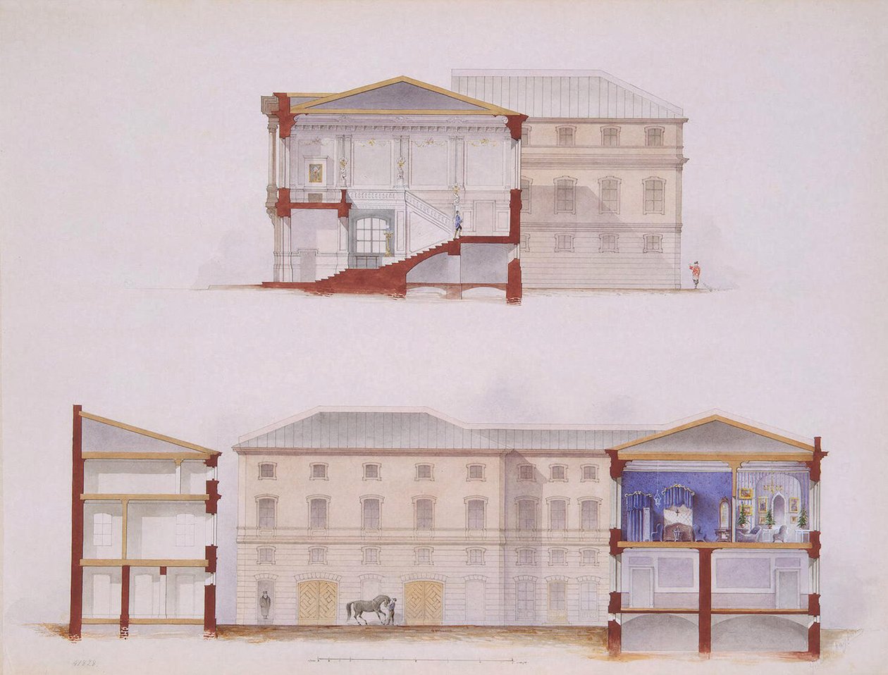 A Sztroganov-palota Szentpéterváron. Homlokzat és metszet terve, 1865 alkotó: Jules Mayblum