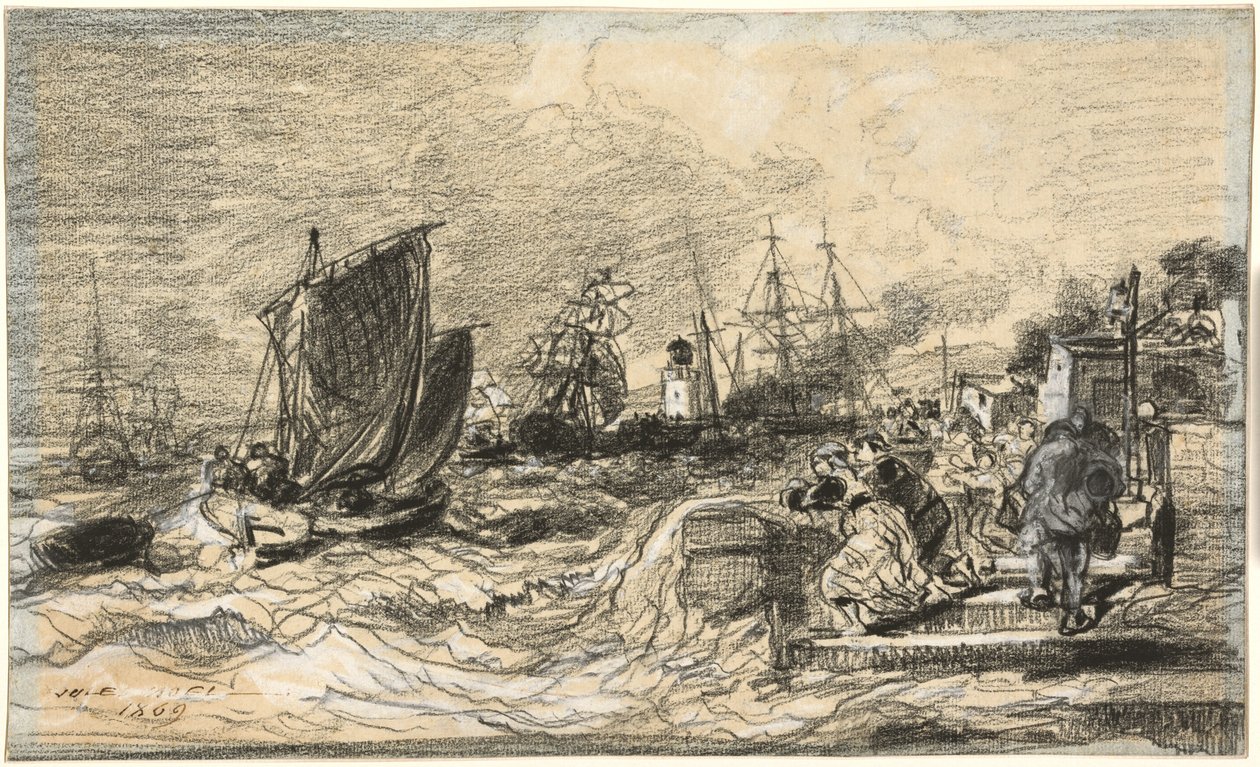 Breton kikötő közeledő viharral alkotó: Jules Noël