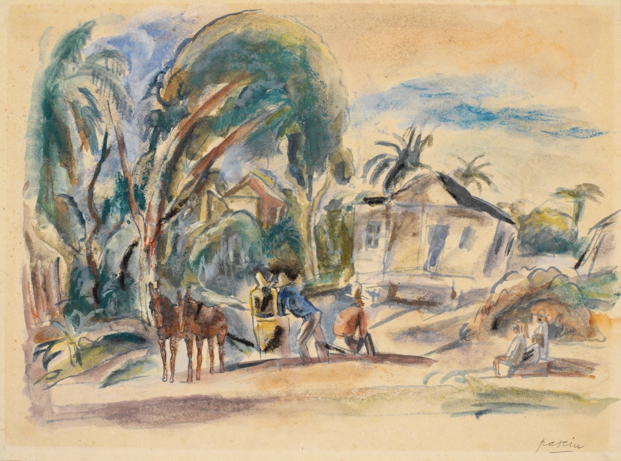 Táj, ház és fa (wc papíron) alkotó: Jules Pascin