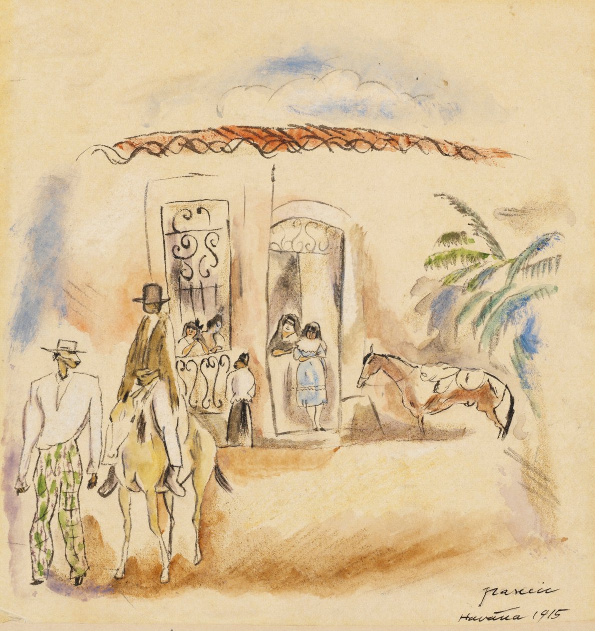 Táj figurákkal, Havanna, 1915 (wc papíron) alkotó: Jules Pascin