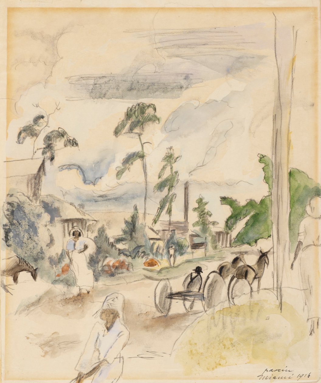 Táj figurákkal, Miami, 1916 (wc papíron) alkotó: Jules Pascin
