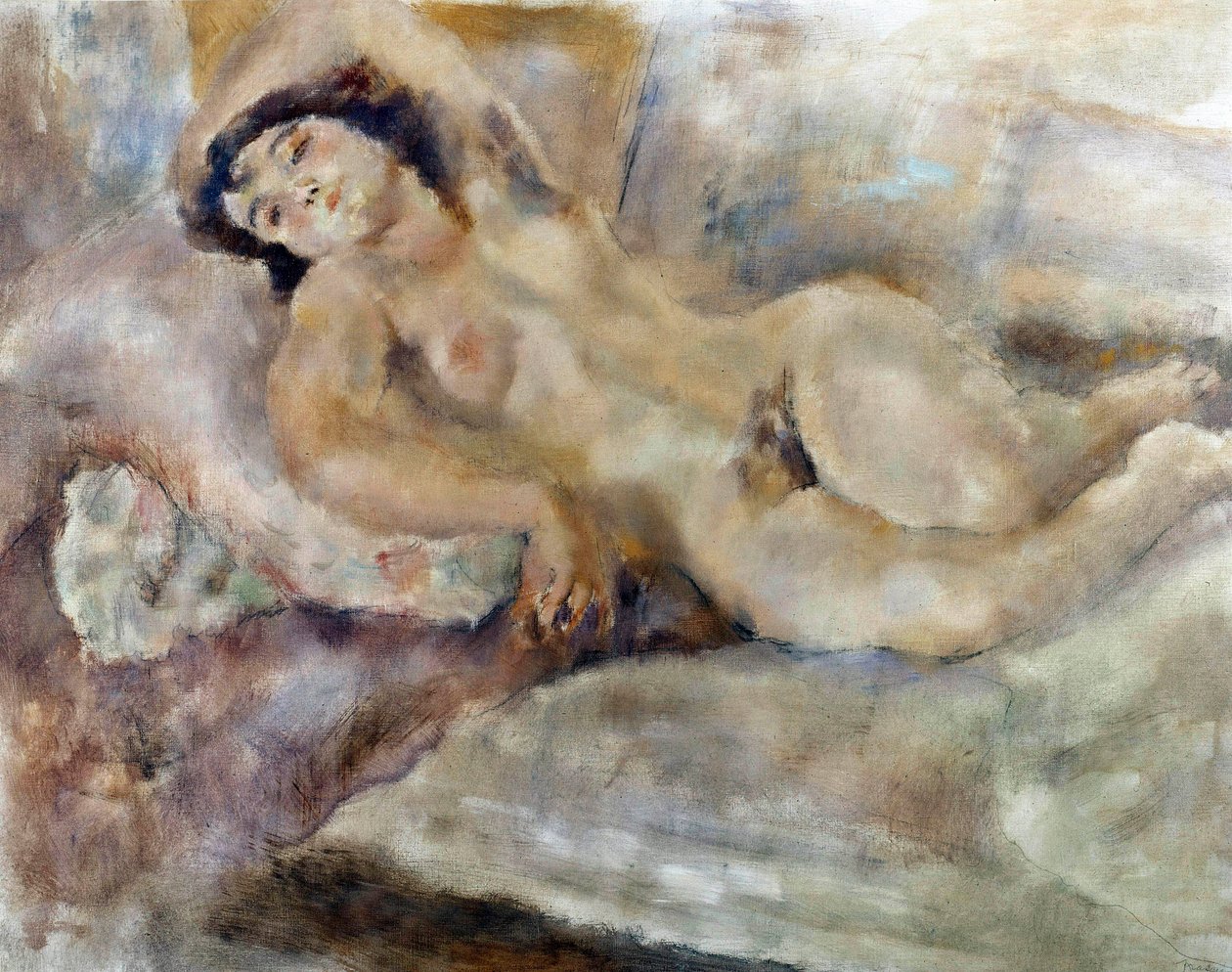 Manolita Kinyújtott meztelen nő. Jules Pascin (1885-1930) festménye 1929 Párizs. Városi Modern Művészeti Múzeum alkotó: Jules Pascin