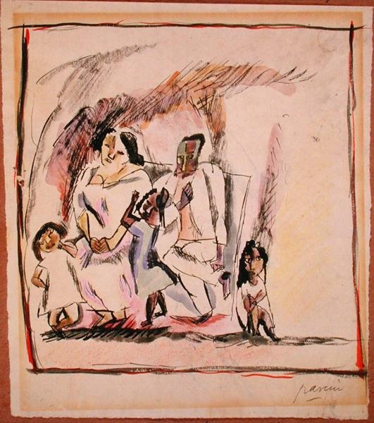 Anya, apa és három gyermek (akvarell papíron) alkotó: Jules Pascin