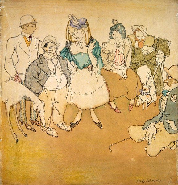 Personnages et Chiens, 1906 körül (toll és tinta és akvarell papíron) alkotó: Jules Pascin