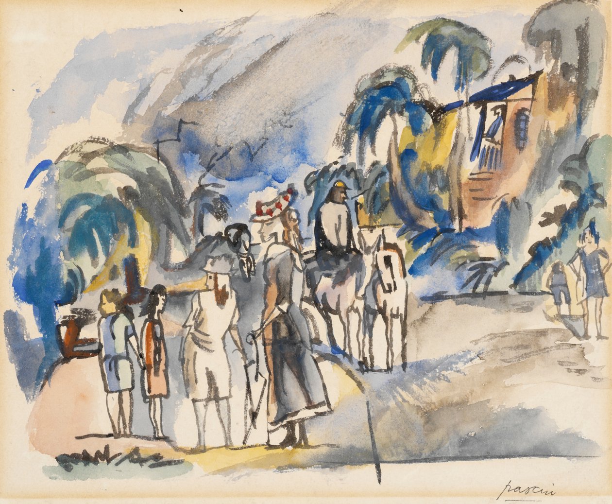 Déli táj anyával és gyerekekkel (wc papíron) alkotó: Jules Pascin