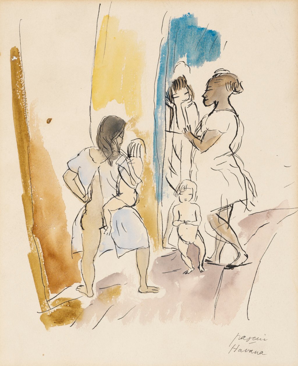Három nő és két gyerek, Havanna alkotó: Jules Pascin