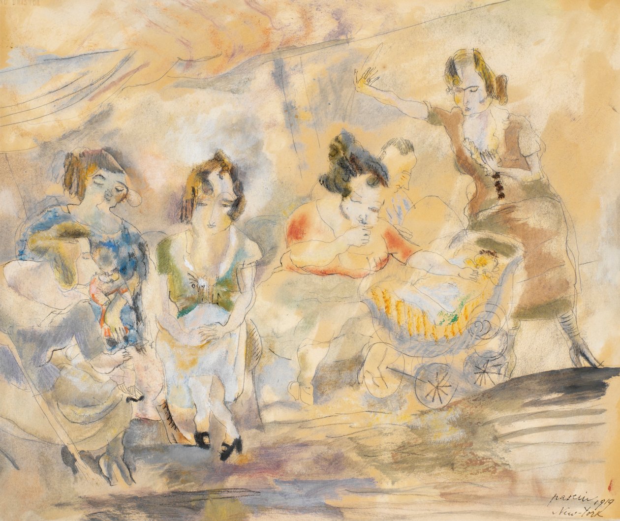 Nő babakocsival, New York, 1919 (wc papíron) alkotó: Jules Pascin