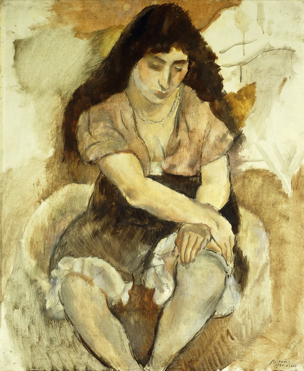 Fiatal nő ül; Ülő fiatal lány, 1921 alkotó: Jules Pascin