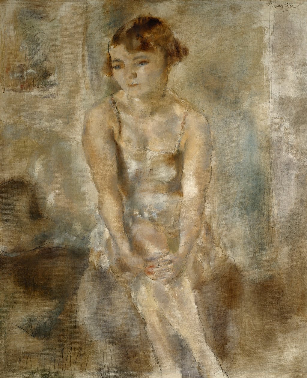 ingben ülő fiatal nő; Fiatal nő ingben ül, 1923 alkotó: Jules Pascin