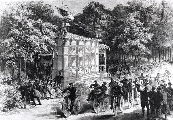 Velocipede Race at Catelan, 1860-70 körül (metszet) (f/w fotó) alkotó: Jules Pelcoq
