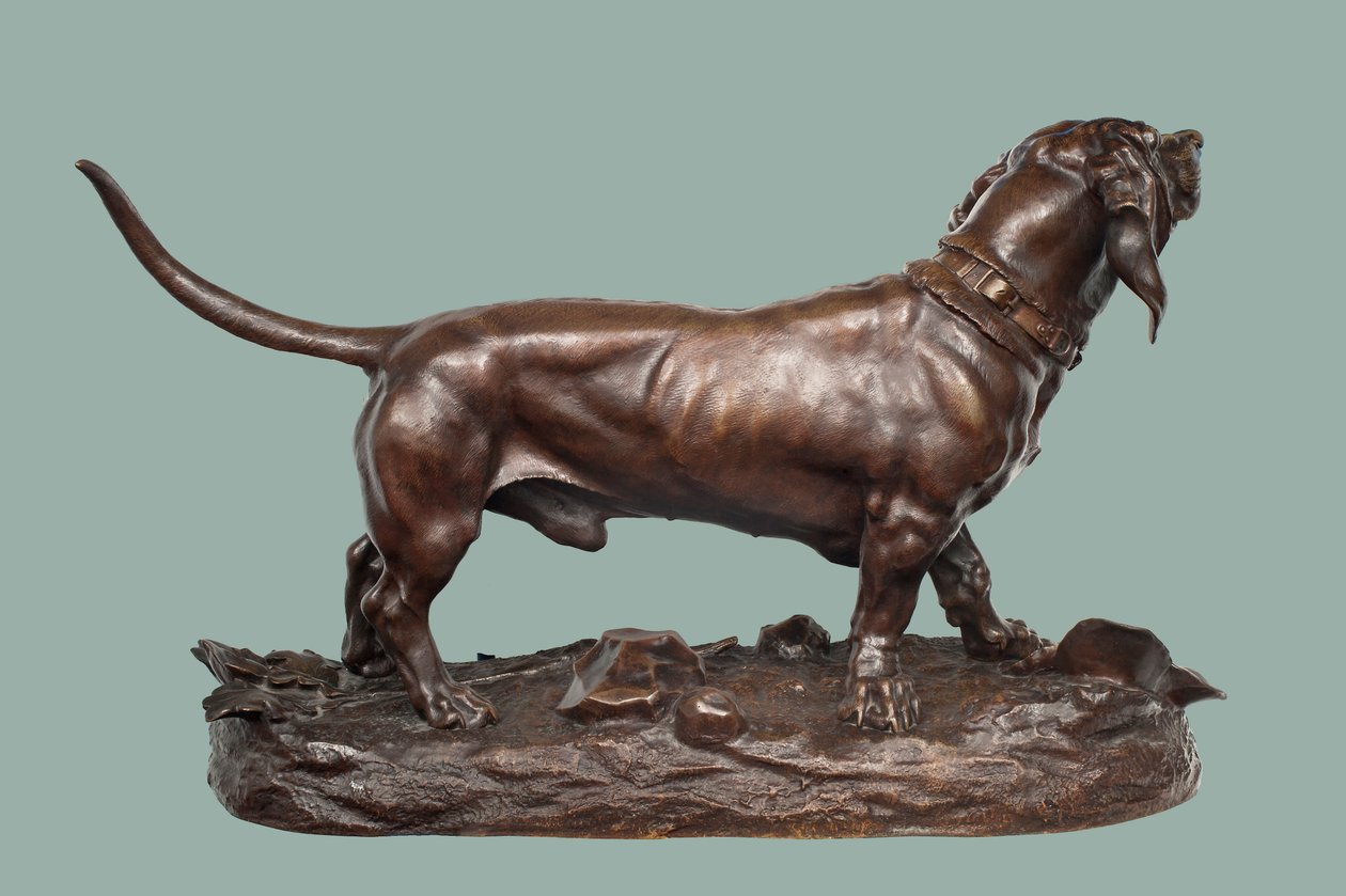 Basset hound (bronz barna patinával) alkotó: Jules Pierre Moigniez